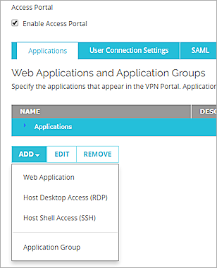 Screen shot of the Access Portal page in Fireware Web UI